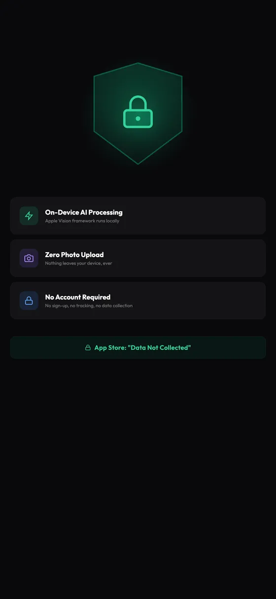 Snapsift privacy - all processing on device